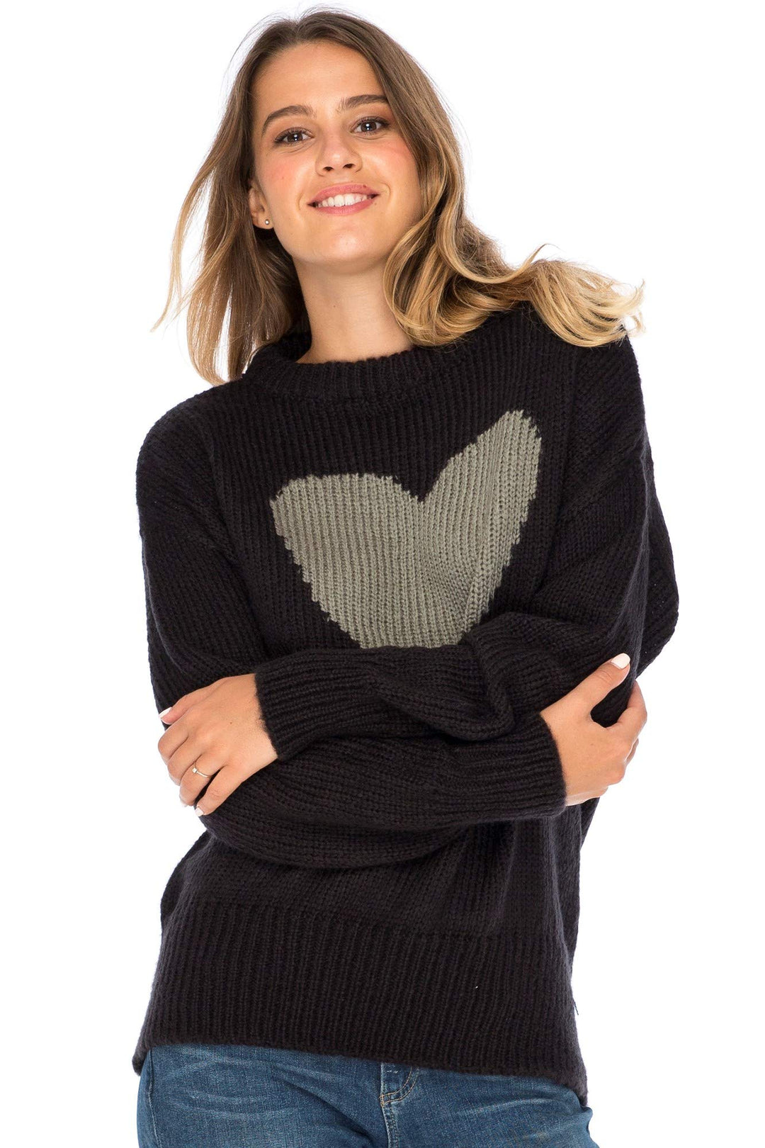 Back From Bali Womens Heart Sweater Soft Knit Pullover Crewneck Long Sleeve