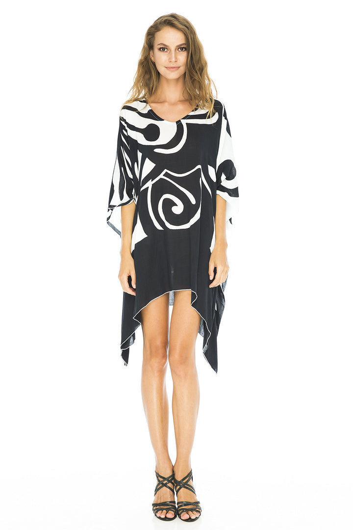 Short Loose Butterfly Print Cover Up Caftan