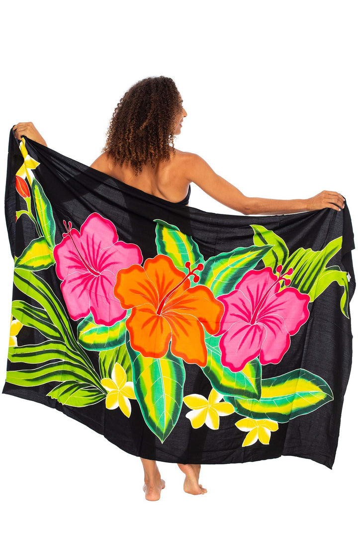 Hand Painted Hibiscus Print Sarong & Coconut Clip