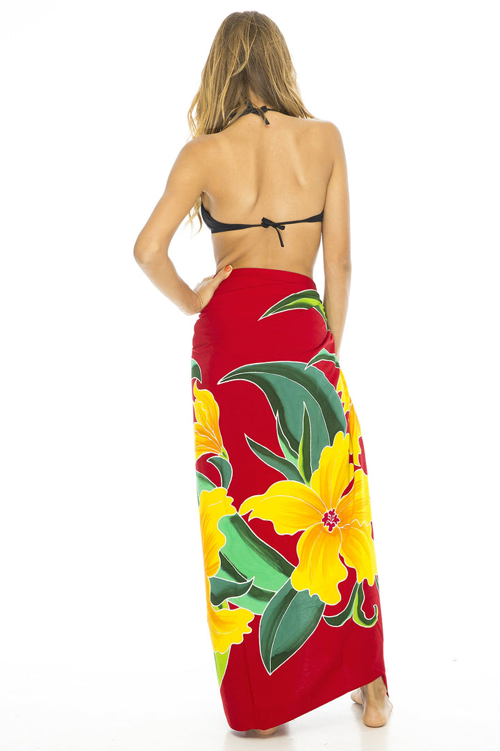 Back From Bali Womens Sarong Swimsuit Cover Up Floral Beach Wear Bikini Wrap Skirt with Coconut Clip Lily