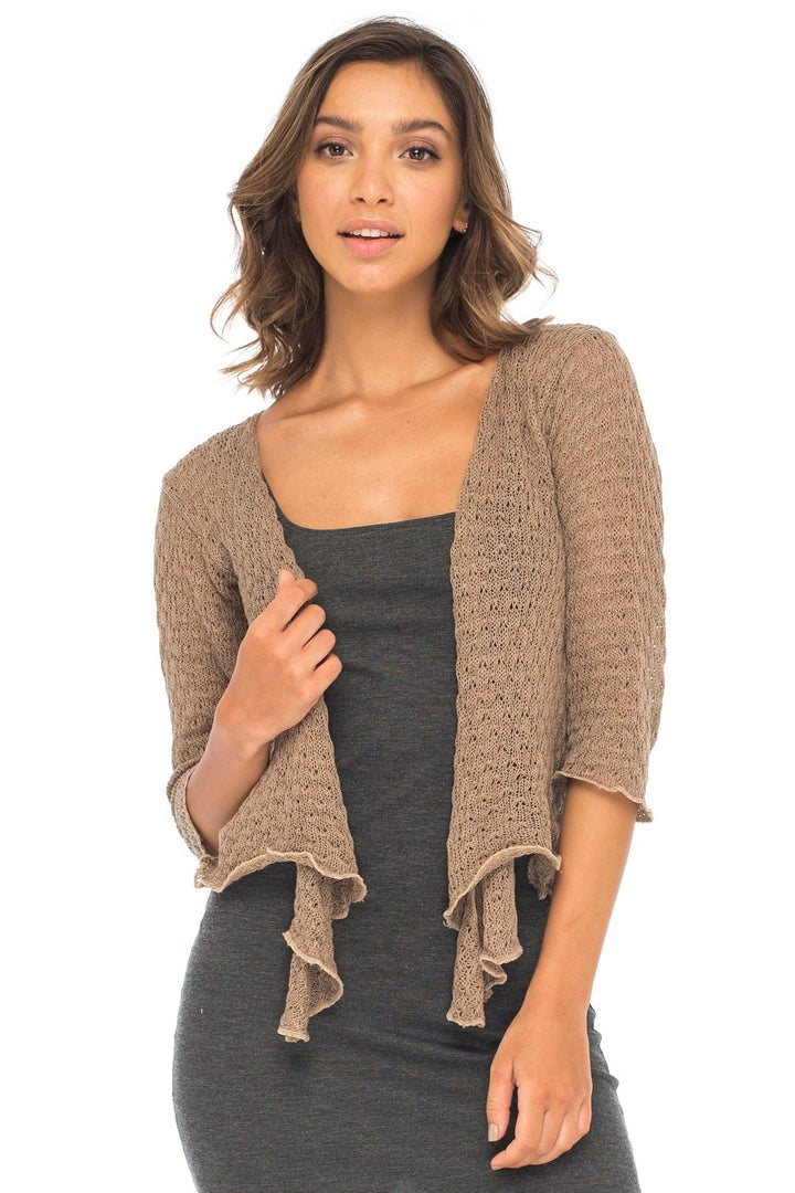 Back From Bali Womens Shrug Cardigan Bolero 100% Cotton Lightweight Knit Sweater Tie Front