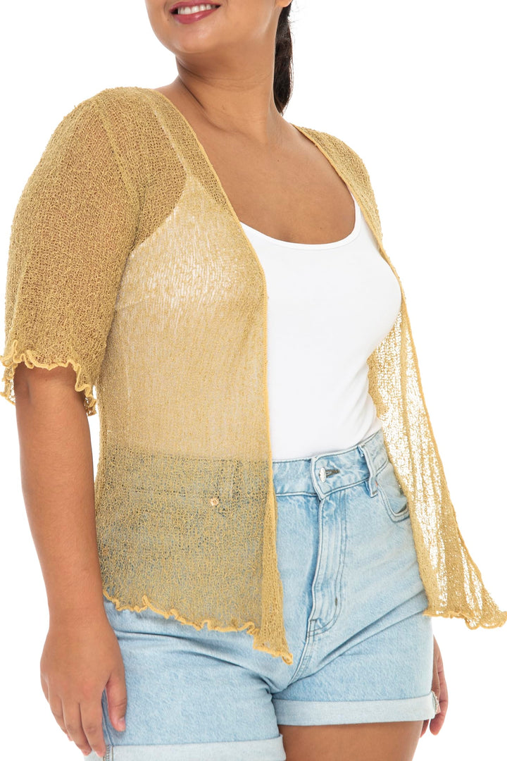 Plus Size Sheer Short Sleeve Cardigan