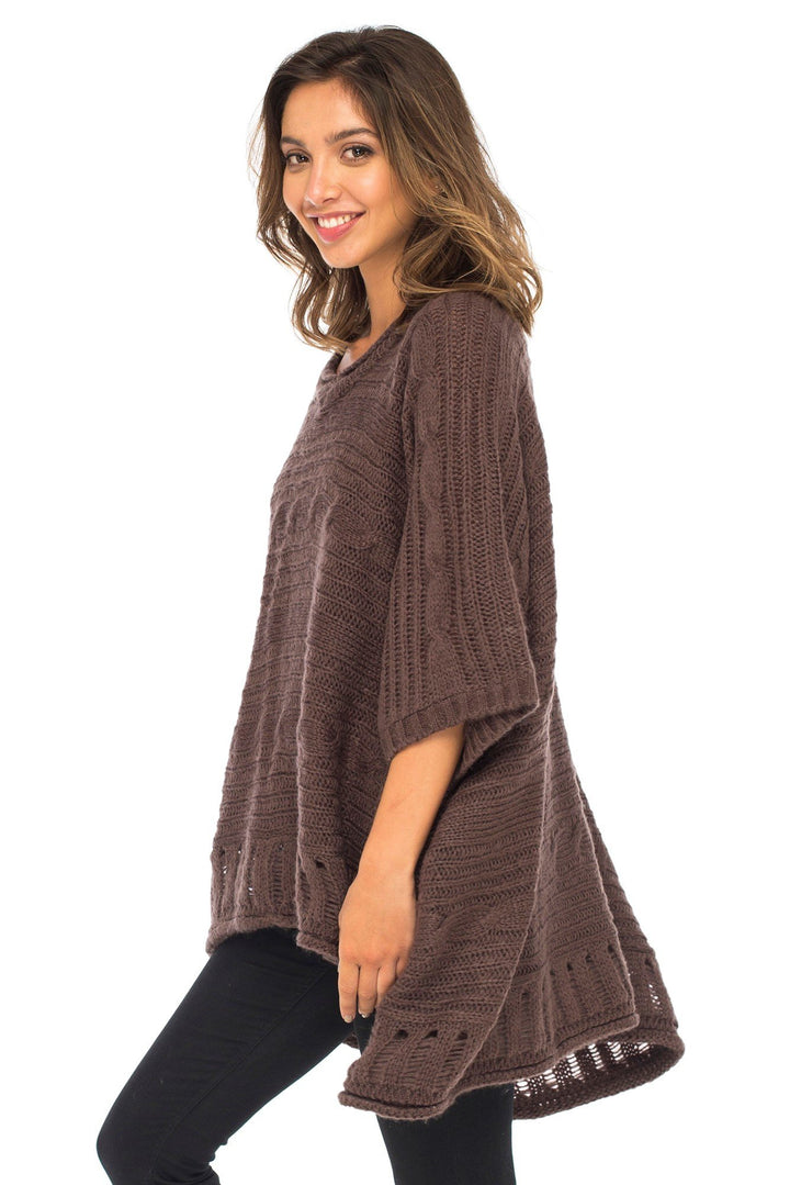 Back From Bali Womens Knit Poncho Sweater Cape V-Neck Soft Boho Tunic Shawl with Sleeves