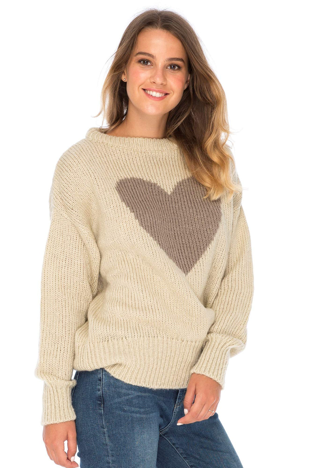 Back From Bali Womens Heart Sweater Soft Knit Pullover Crewneck Long Sleeve