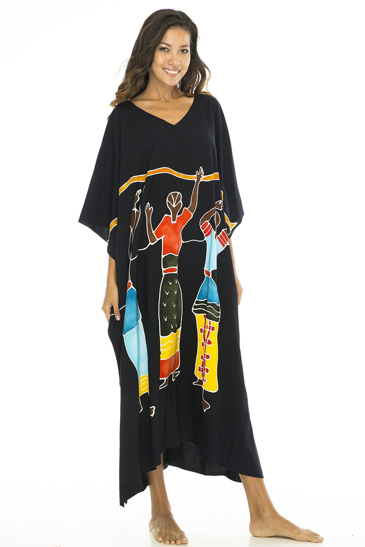 Back From Bali Womens Long African Print Beach Swim Suit Cover Up Caftan Poncho