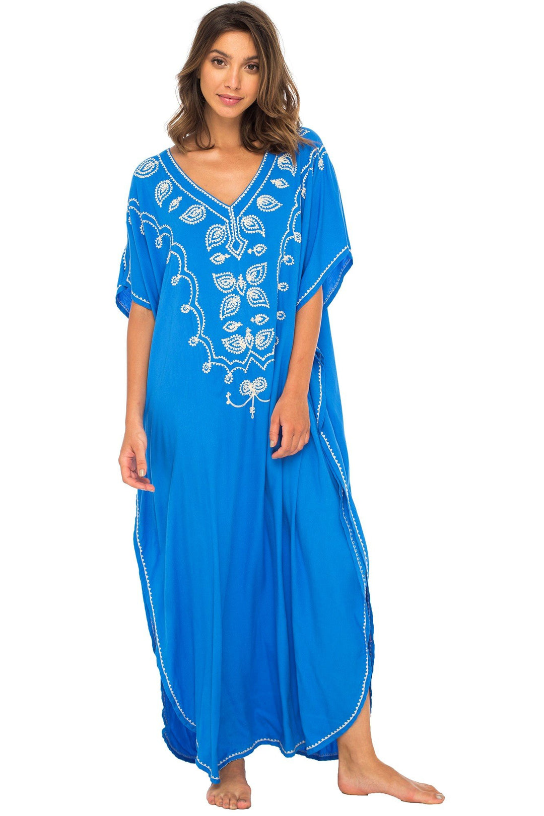 Long Boho Embroidered Dress Caftan Cover Up