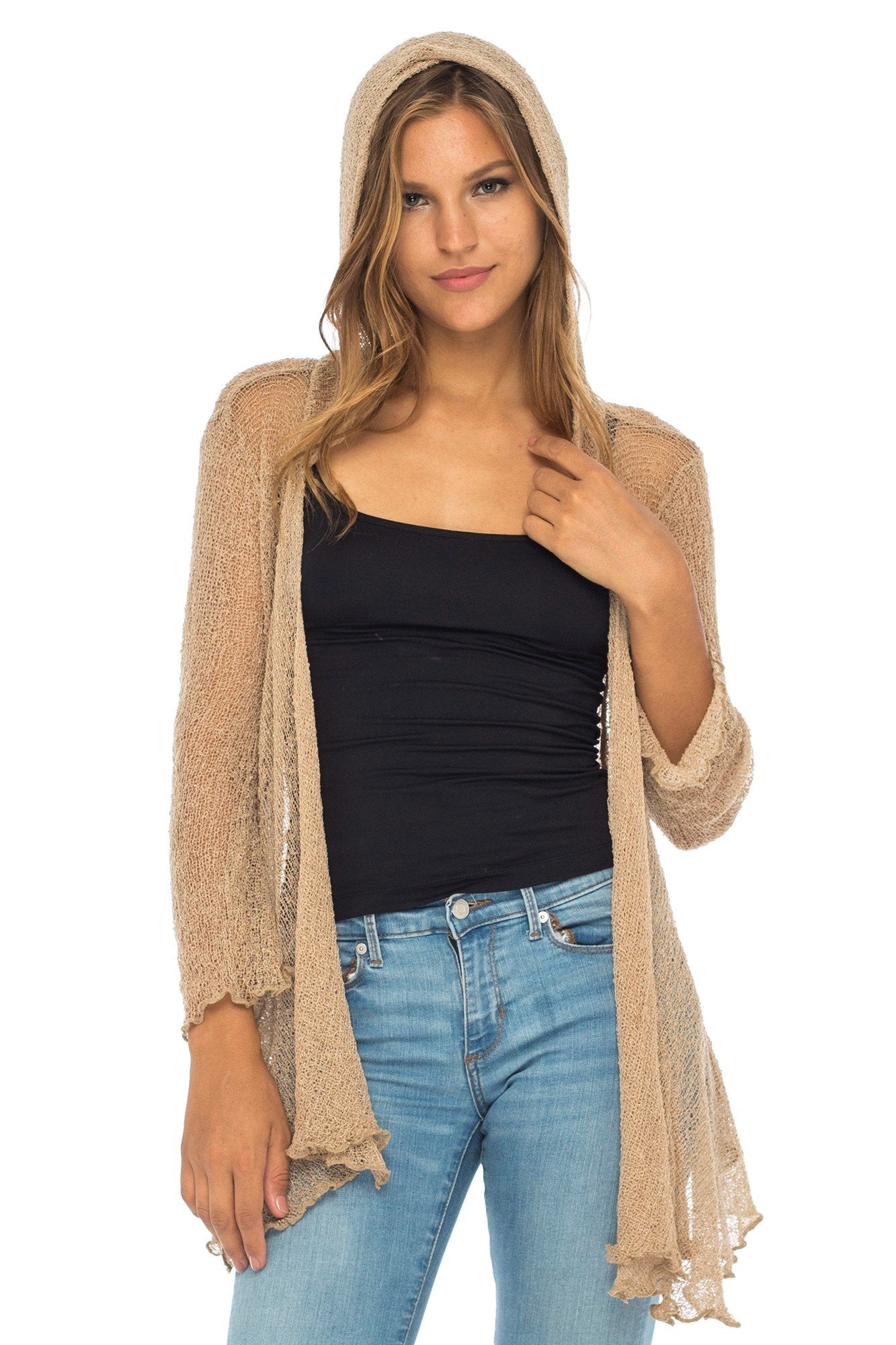 Back From Bali Womens Long Lightweight Sheer Cardigan Hoodie Open Fron Back from Bali