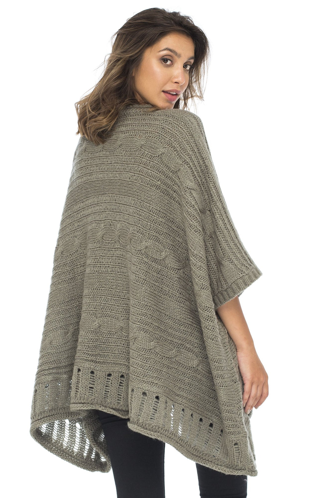 Back From Bali Womens Knit Poncho Sweater Cape V-Neck Soft Boho Tunic Shawl with Sleeves