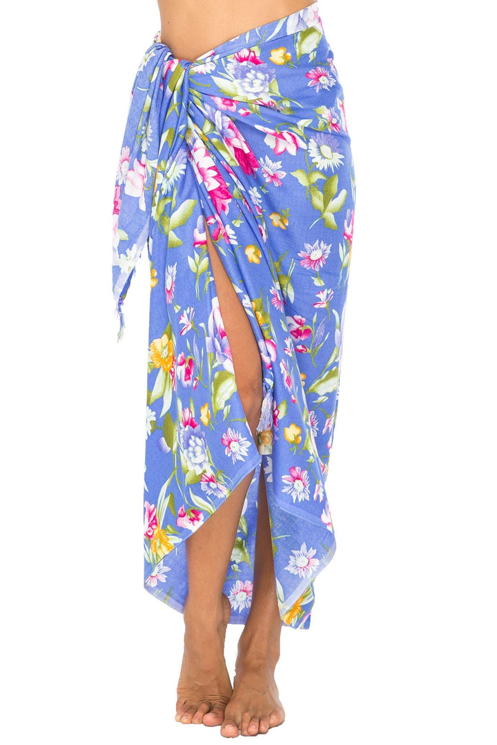 Back From Bali Womens Sarong Swimsuit Cover Up Floral Print Beach Wear Bikini Wrap Skirt with Coconut Clip