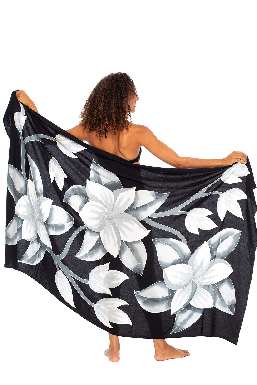 Hand Painted Paleo Sarong Wrap Skirt with Coconut Clip