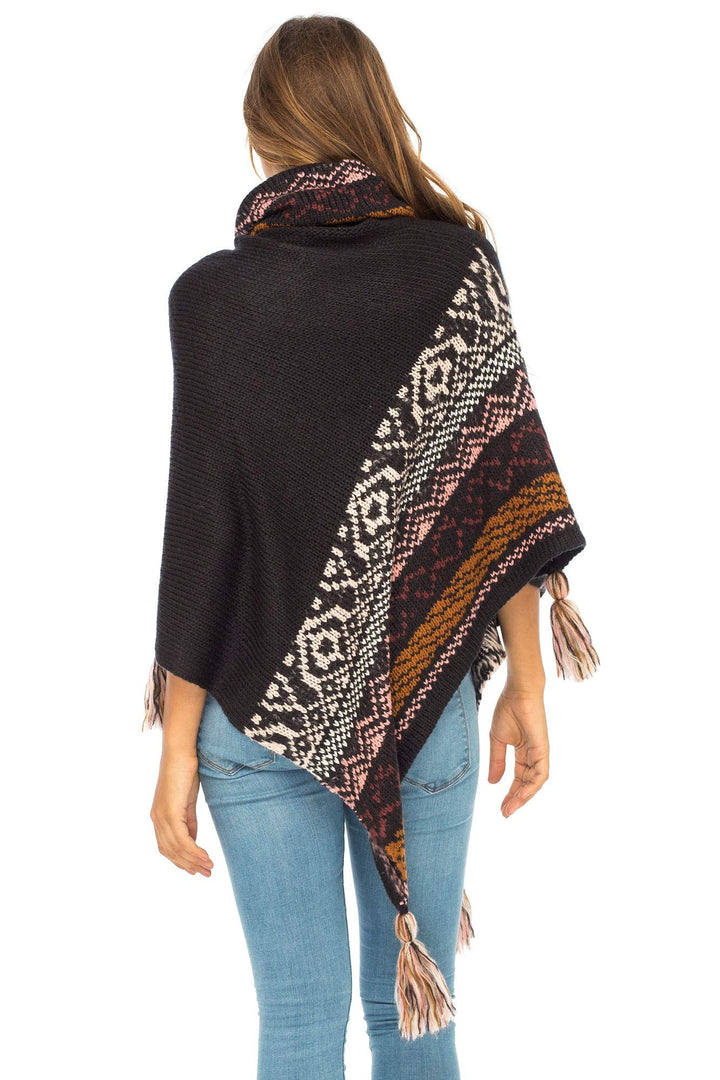 Soft Cowl Neck Poncho with Tassels