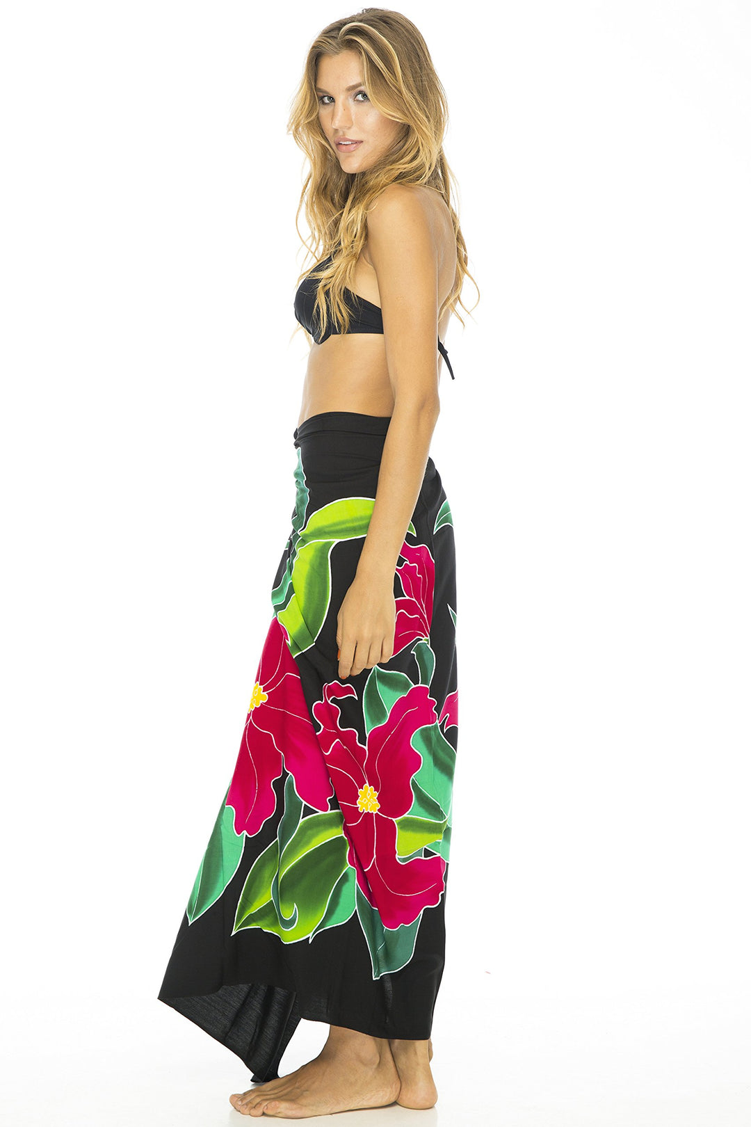 Back From Bali Womens Sarong Swimsuit Cover Up Floral Beach Wear Bikini Wrap Skirt with Coconut Clip Lily