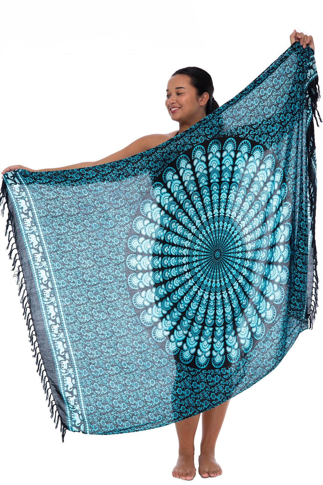 Plus Size Peacock Sarong Wrap Skirt & Coconut Clip