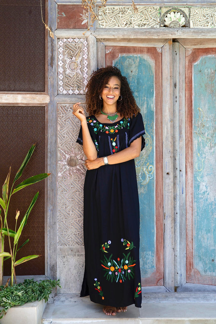 Maxi Short Sleeve Embroidered Boho Floral Dress