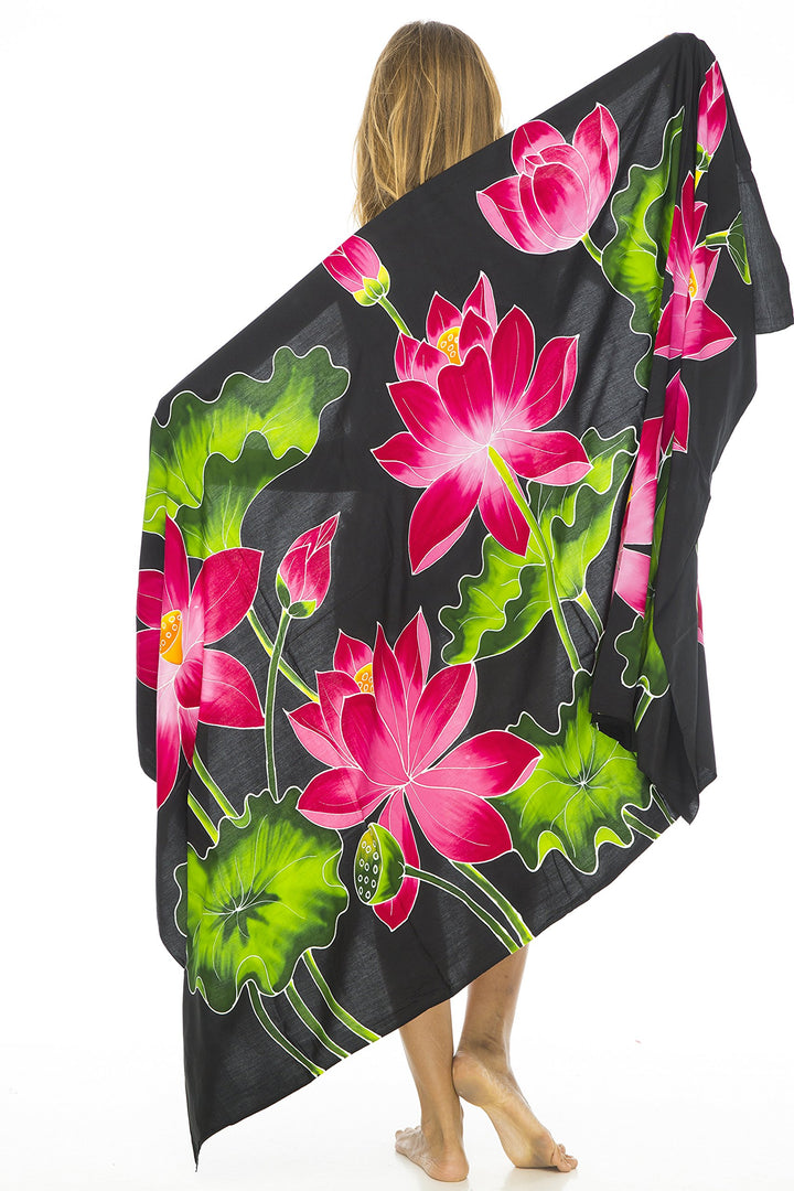 Back From Bali Womens Sarong Swimsuit Cover Up Floral Beach Wear Bikini Wrap Skirt with Coconut Clip Lotus