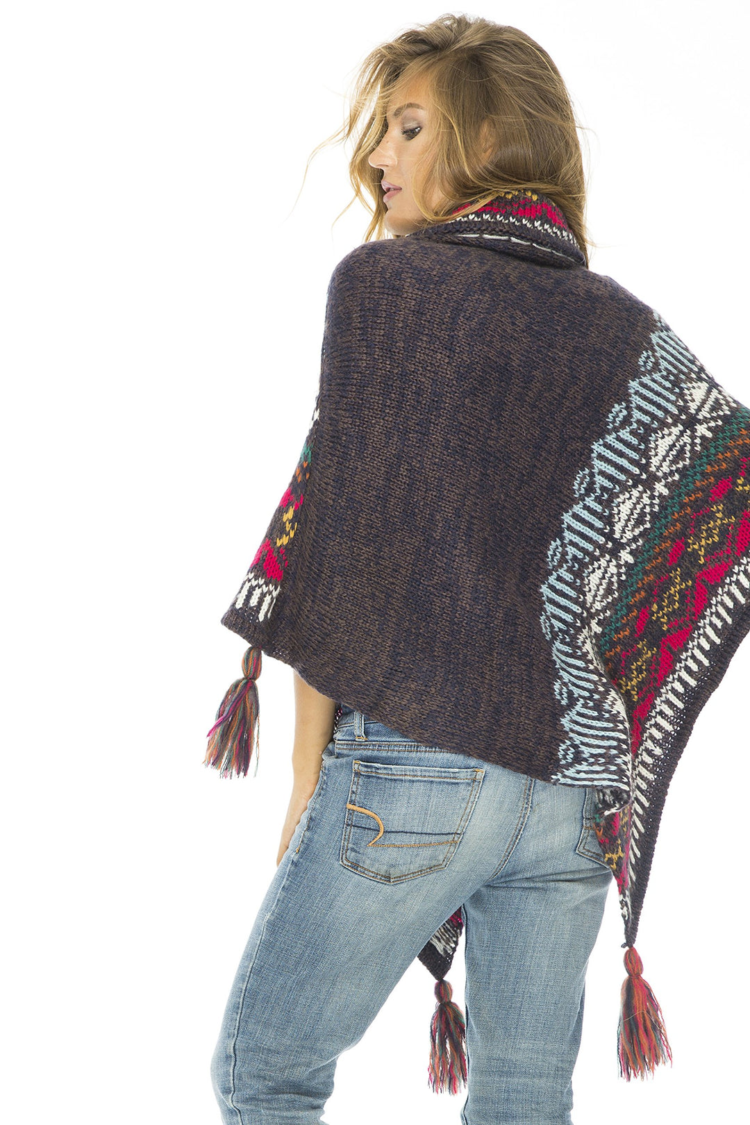 Soft Cowl Neck Poncho with Tassels