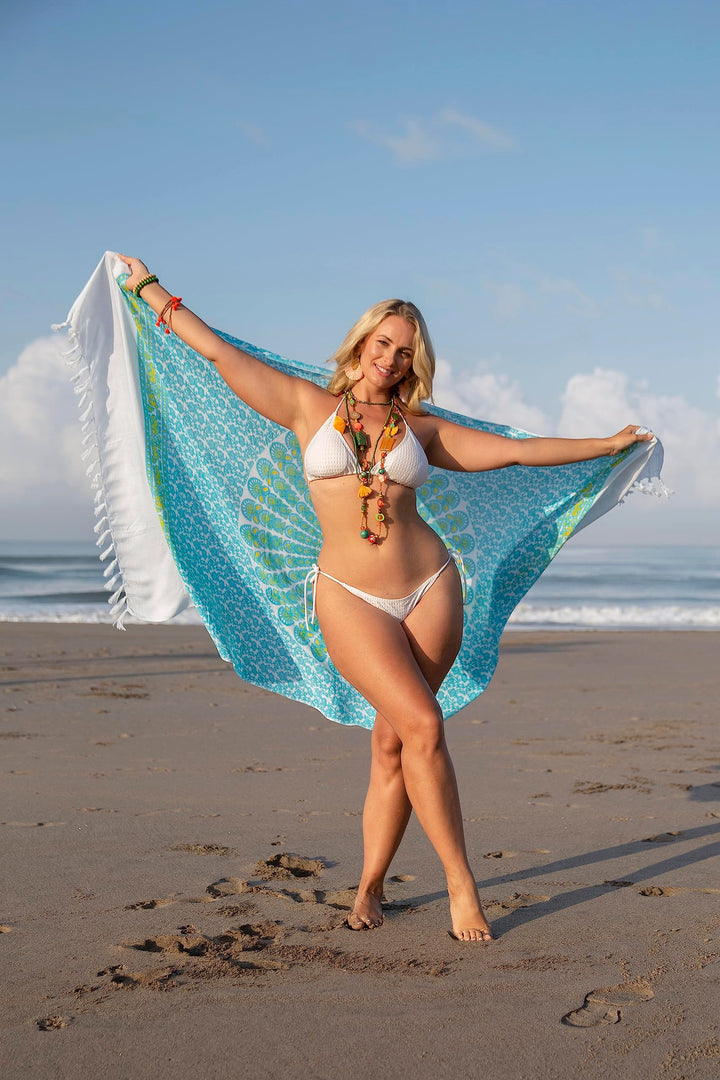 Plus Size Peacock Sarong Wrap Skirt & Coconut Clip