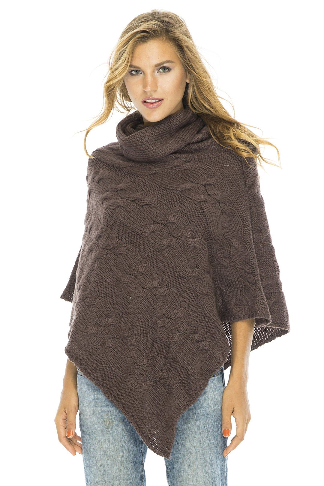 Back From Bali Womens Cable Knit Poncho Turtle Neck Sweater Cape Soft Casual