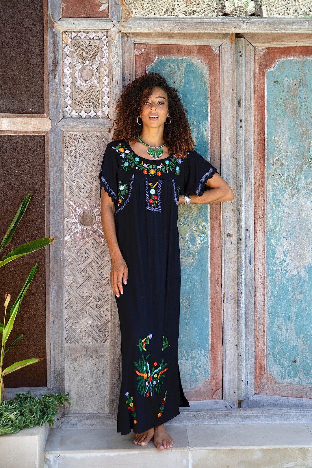 Maxi Short Sleeve Embroidered Boho Floral Dress