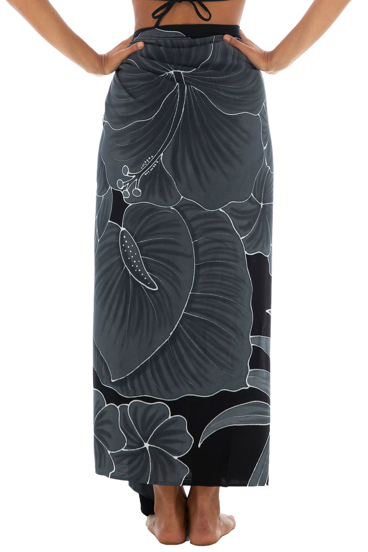 Hand Painted Paleo Sarong Wrap Skirt with Coconut Clip