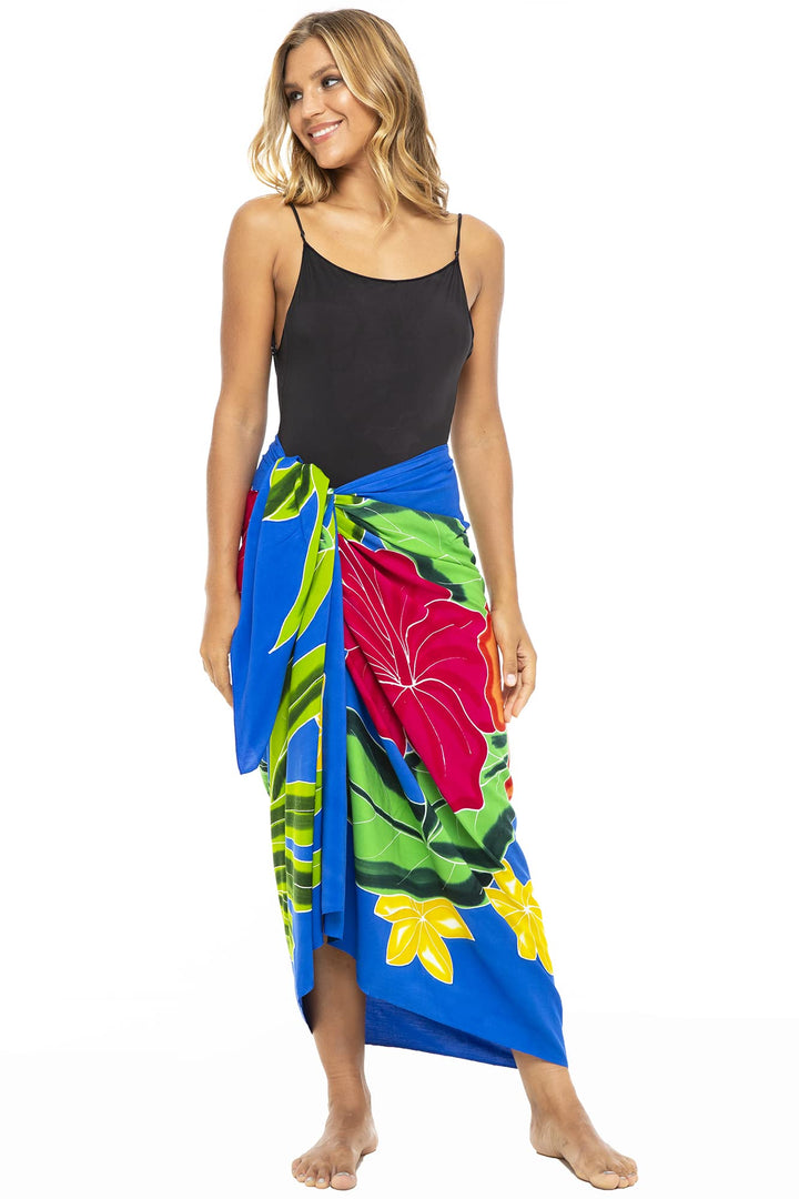 Hand Painted Paleo Sarong Wrap Skirt with Coconut Clip