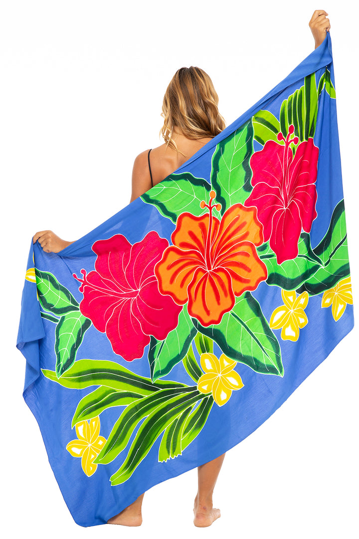 Hand Painted Paleo Sarong Wrap Skirt with Coconut Clip