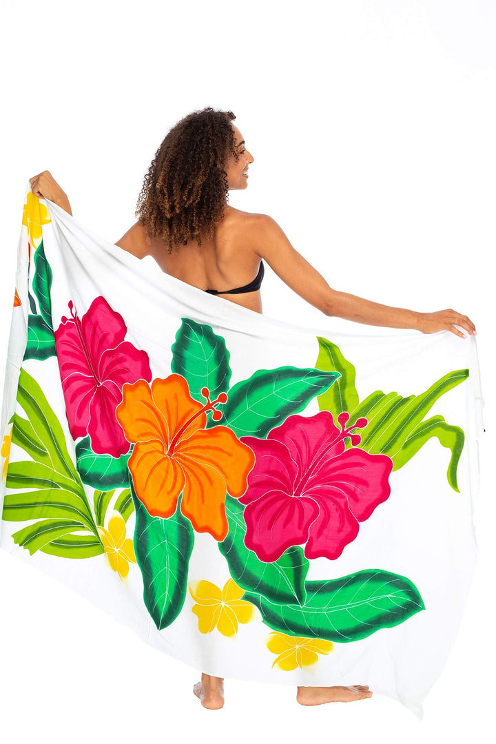 Hand Painted Paleo Sarong Wrap Skirt with Coconut Clip