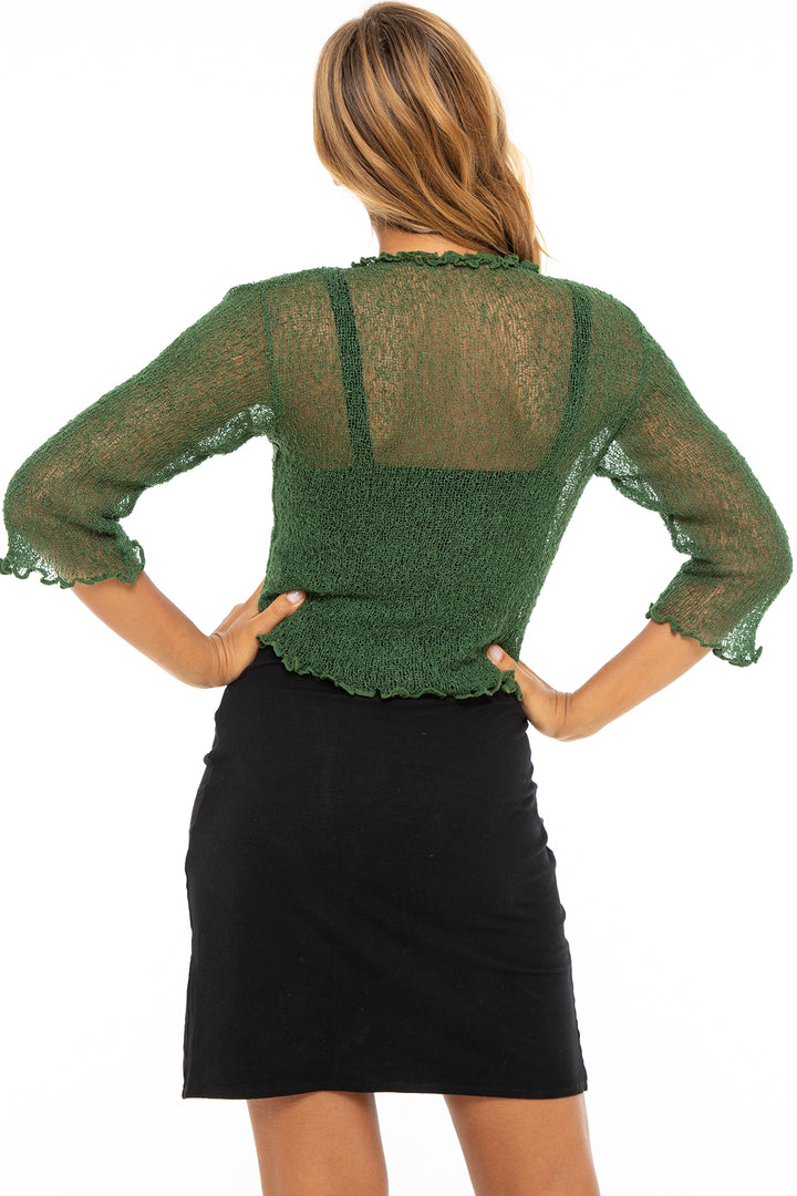 Lightweight Sheer Ruffle Shrug Cardigan