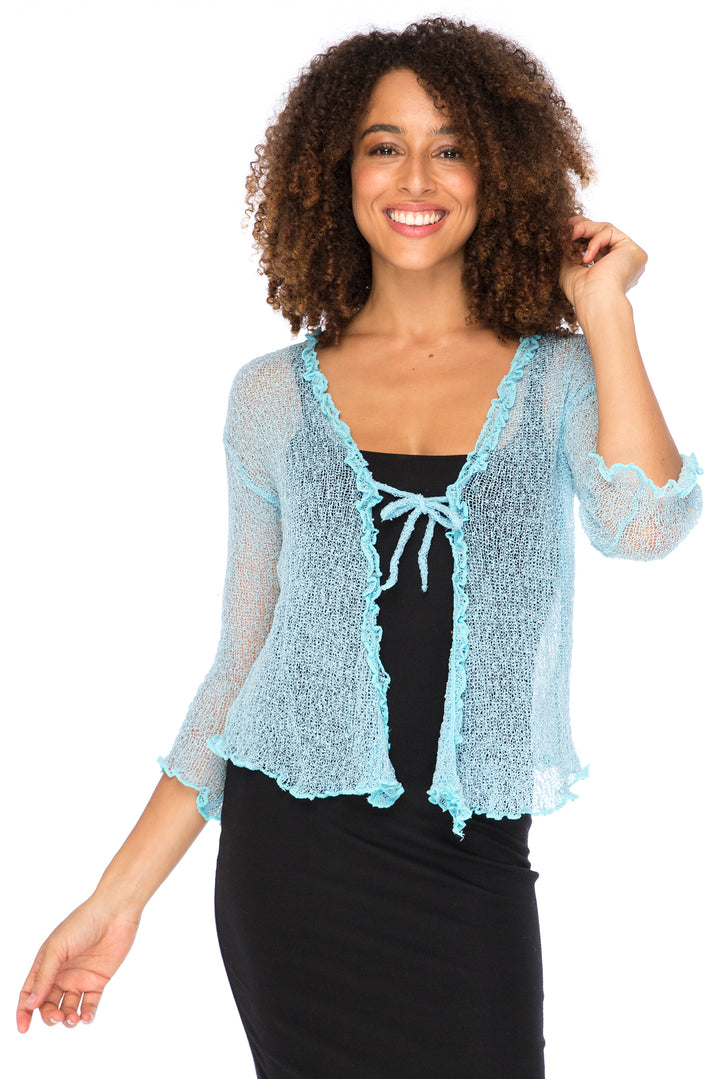 Lightweight Sheer Ruffle Shrug Cardigan