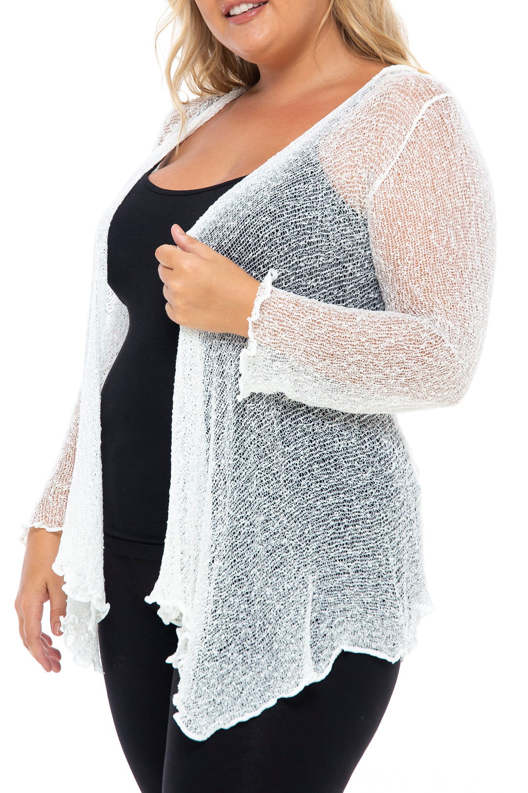 Plus Size Long Sleeve Open Front Hooded Shrug