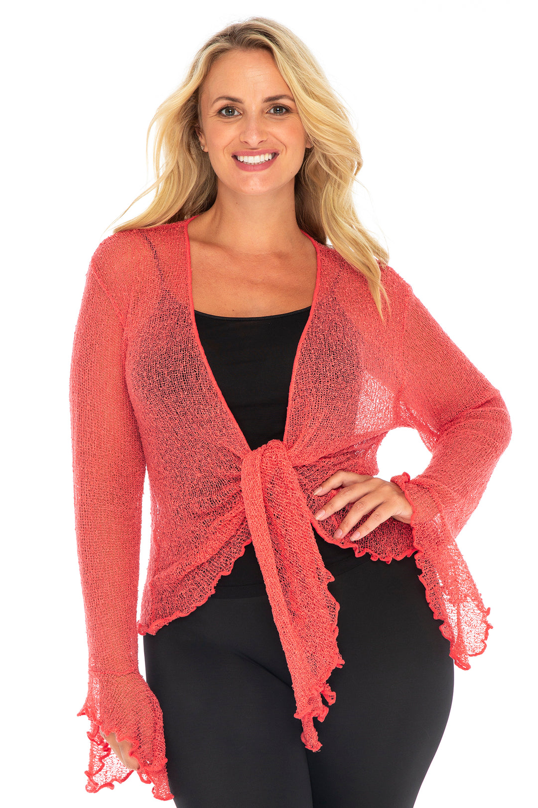 Plus Size Long Bell Sleeved Cropped Cardigan Shrug