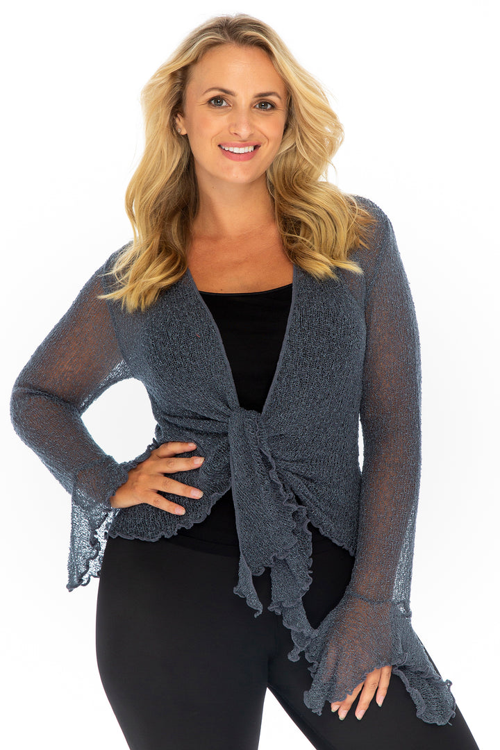Plus Size Long Bell Sleeved Cropped Cardigan Shrug