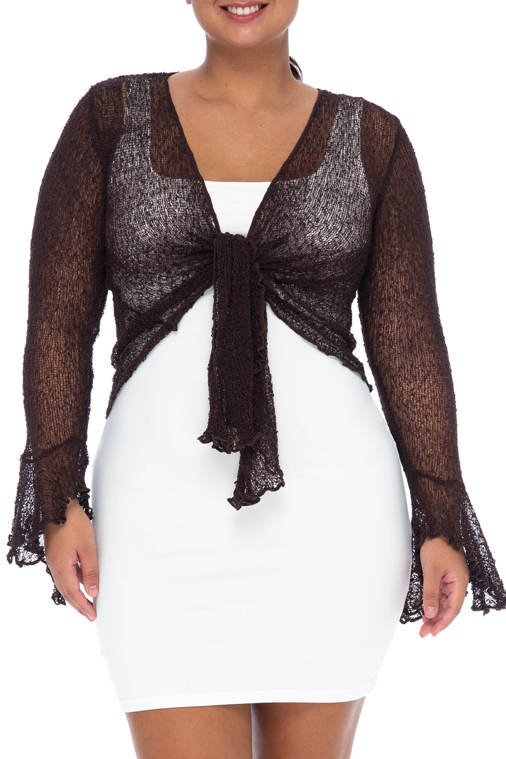 Plus Size Long Bell Sleeved Cropped Cardigan Shrug