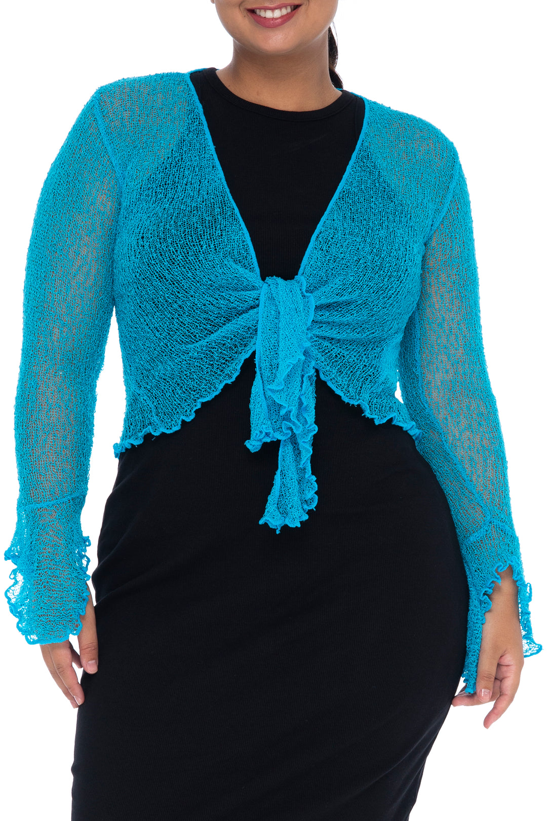 Plus Size Long Bell Sleeved Cropped Cardigan Shrug