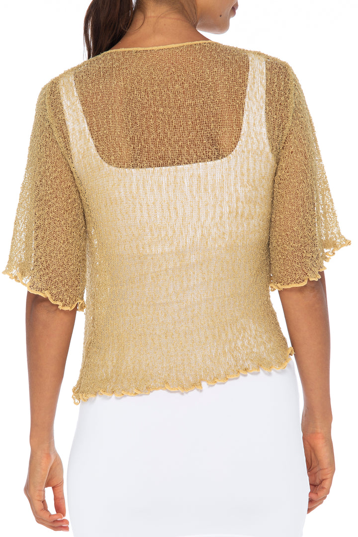 Open Front Short Sleeve Sheer Cardigan Top