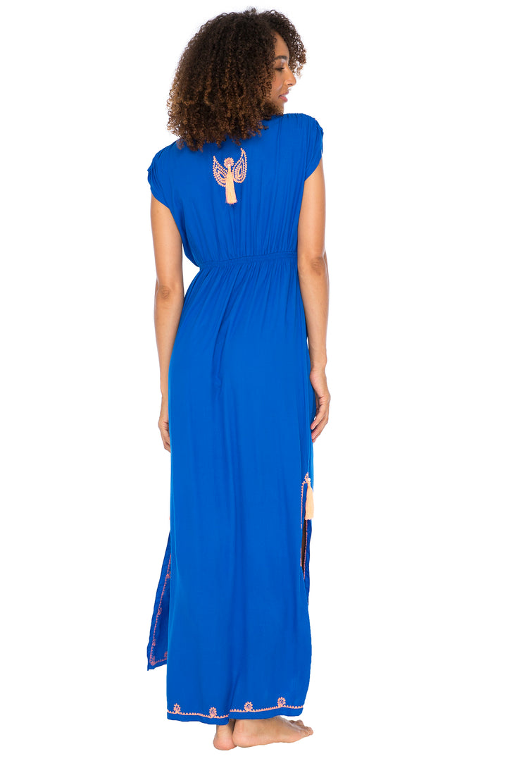 Maxi Boho Embroidered Sleeveless Deep V Neck Dress