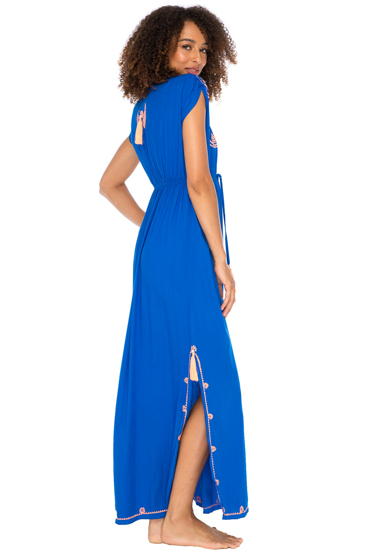 Maxi Boho Embroidered Sleeveless Deep V Neck Dress