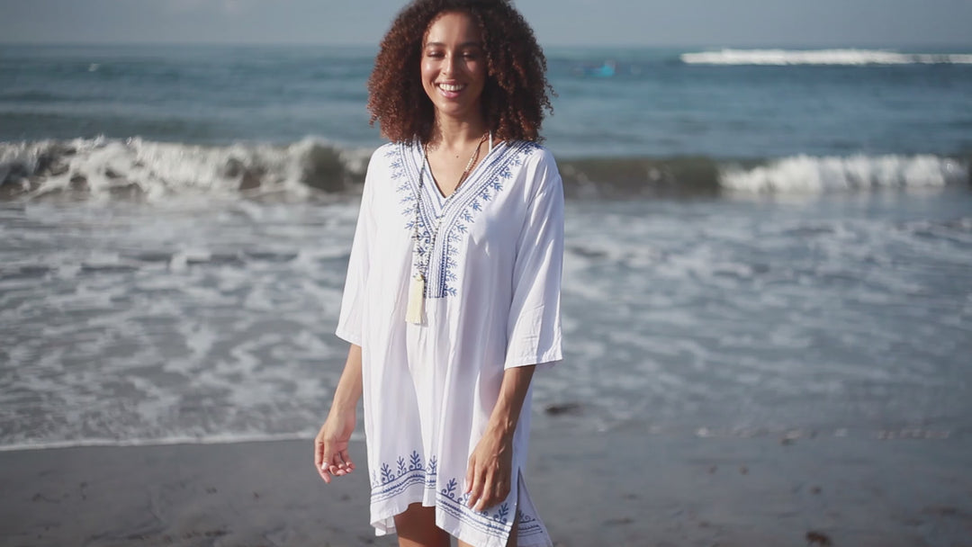 Boho Embroidered Short Casual Tunic Cover Up Dress